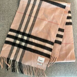 Burberry Pink and Black Checkered Scarf 100% Cashmere